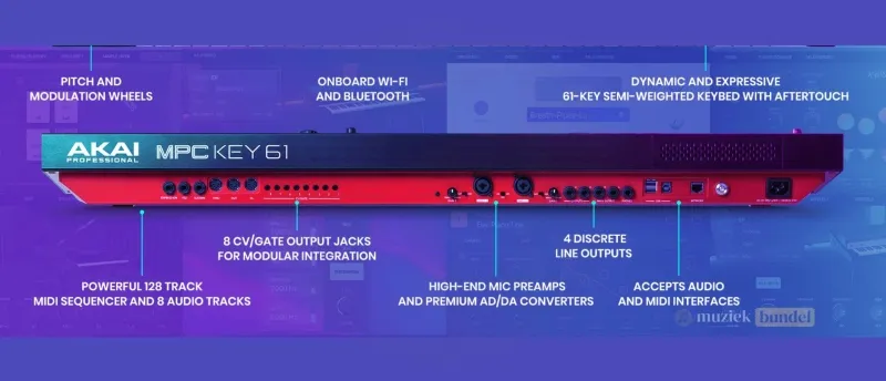 Aansluitingen van de Akai MPC Key 61 - Alle Mogelijkheden op een Rij | Muziekbundel.nl Aansluitingen en uitbreidingsopties van de Akai MPC Key 61 voor studio en live-gebruik