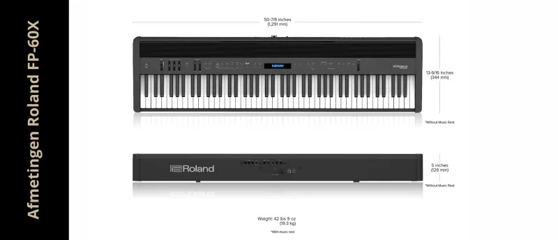 Afmetingen van de Roland FP-60X Afmetingen van de Roland FP-60X