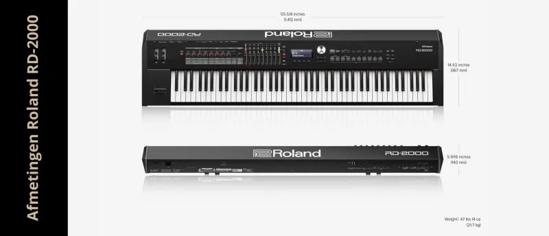 Afmetingen van de Roland RD-2000 Stage Piano Afmetingen van de Roland RD-2000 Stage Piano