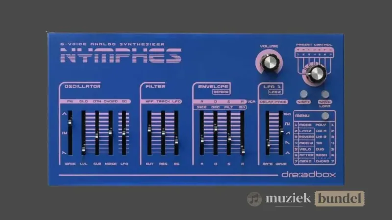 Dreadbox Nymphes analoge polyfonische synthesizer met 6-stemmige polyfonie en klassieke 80s-sound Dreadbox Nymphes analoge polyfonische synthesizer met 6-stemmige polyfonie en klassieke 80s-sound