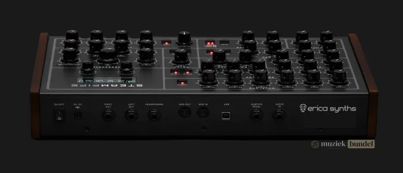 Extra technische details van de Erica Synths Steampipe | Muziekbundel.nl Technische details van de Erica Synths Steampipe – fysiek modellerende synthesizer met uitgebreide MIDI-opties, modulatie en expressieve klankvorming.