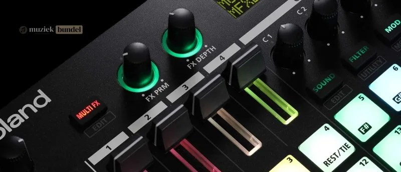 Functionaliteiten van de Roland MC-101 | Muziekbundel.nl Ontdek de functionaliteiten van de Roland MC-101 zoals de viersporige sequencer en krachtige ZEN-Core synth-engine.