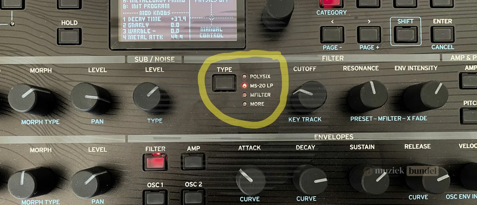 Het selecteren van Polysix, MS-20 LP, MFilter en MORE op de Modwave MK2 | muziekbundel.nl Korg Modwave MK2 Synthesizer – Selecteerbare filters zoals Polysix, MS-20 LP, MFilter en MORE