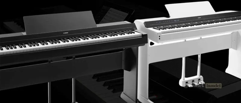Kleurvarianten en Onderstel van de Yamaha P-S500 - Muziekbundel.nl Yamaha P-S500 digitale piano verkrijgbaar in zwart en wit, met bijpassend onderstel