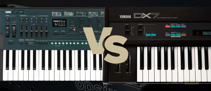 Overeenkomsten en verschillen tussen de Korg opsix mkII en Yamaha DX7 | Muziekbundel.nl Vergelijking van de Korg opsix mkII en Yamaha DX7 synthesizers