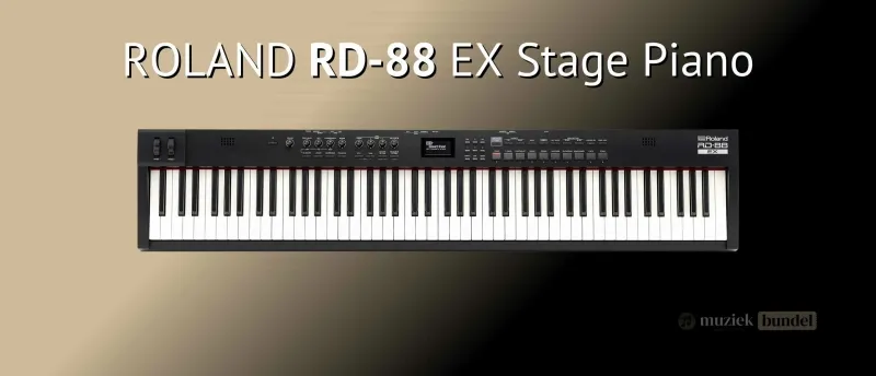 Roland RD-88 EX Professioneel Compact en Podiumklaar Muziekbundel.nl Roland RD-88 EX, een professionele en compacte stage piano met gewogen toetsen, SuperNATURAL-klanktechnologie en uitgebreide connectiviteit voor podium en studio.