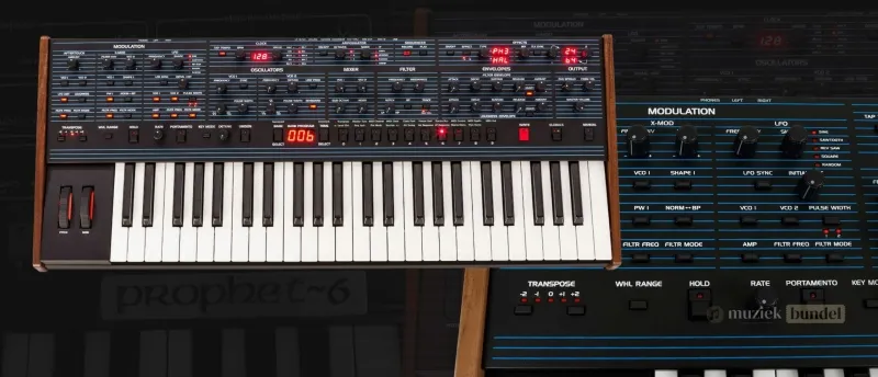Sequential OB-6 synthesizer | Muziekbundel.nl Sequential OB-6 analoge synthesizer met expressieve klank verder uitgelegd