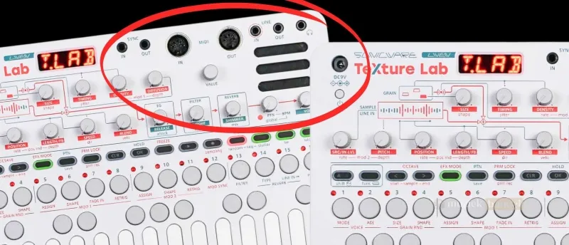 Sonicware LIVEN Texture Lab Aansluitmogelijkheden & Synchronisatie | Muziekbundel.nl Bekijk de aansluitmogelijkheden en synchronisatie-opties van de Sonicware LIVEN Texture Lab voor integratie met MIDI, SYNC en externe audio.