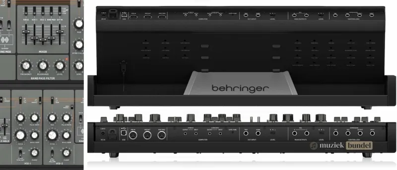 Specificaties van de Behringer MS-5 | Muziekbundel.n Overzicht van de specificaties van de Behringer MS-5, inclusief toetsenbord, oscillatoren, filters, modulatieopties en connectiviteit.