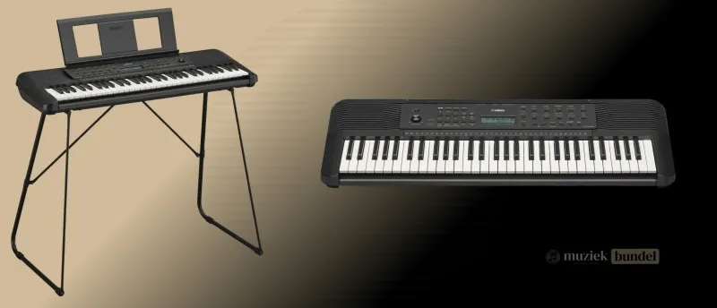 Standaard en Lessenaar voor de Yamaha PSR-E283 - Compleet voor Beginners | Muziekbundel.nl Frame standaard en muziekstandaard (lessenaar) voor de Yamaha PSR-E283, geschikt voor beginners en thuisgebruik.