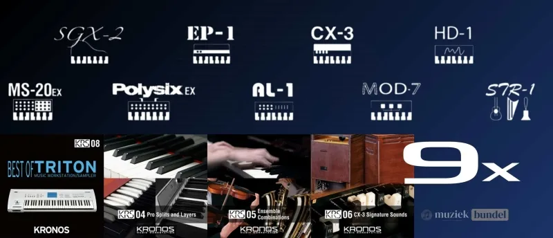 Synthese-engines in de Korg Kronos 2025 | Muziekbundel.nl De Korg Kronos 3 bevat 9 krachtige synthese-engines, van analoge modeling en PCM-synthese tot fysieke modellering voor ultieme klankcreatie.