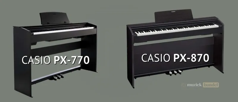 Verschillen tussen de Casio Privia PX-770 en PX-870 uitgelegd door Muziekbundel.nl Vergelijking van functies en specificaties tussen de Casio Privia PX-770 en PX-870 Digitale Huiskamerpiano's.